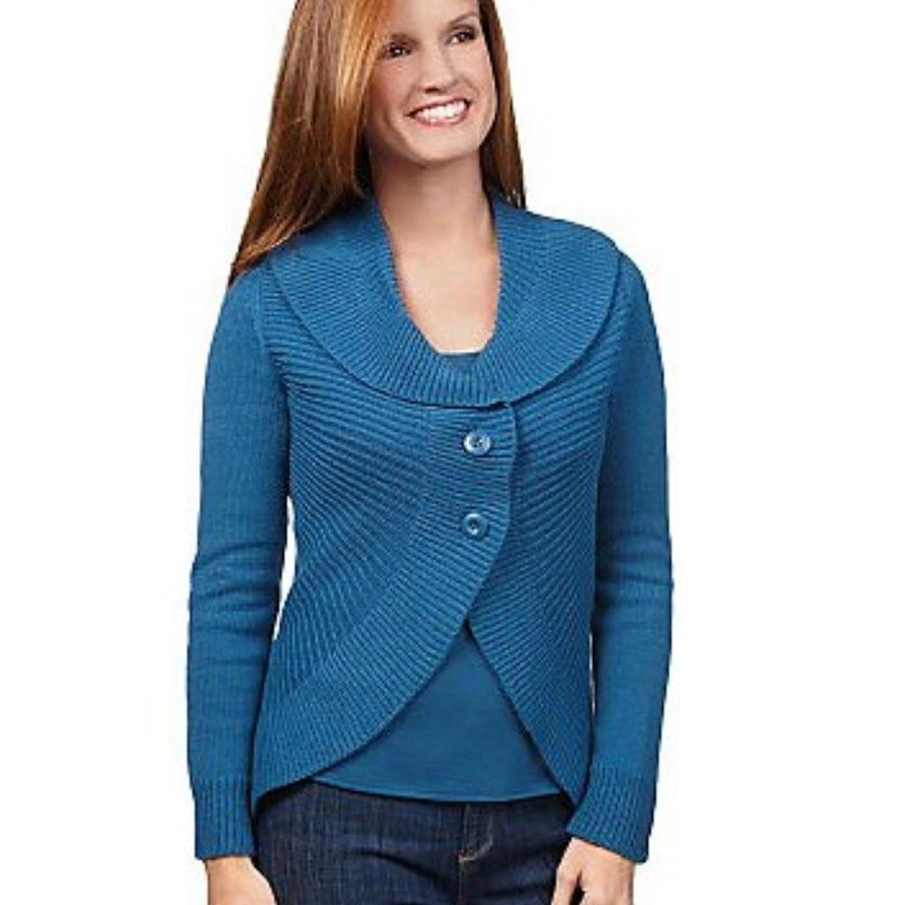 Motto Shawl Collar Cardigan Sweater Rib Knit Button Front -Cream-size 1X - Picture 4 of 8